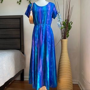 Vintage SIMPLY SILK maxi dress blue Tye Die style beachwear